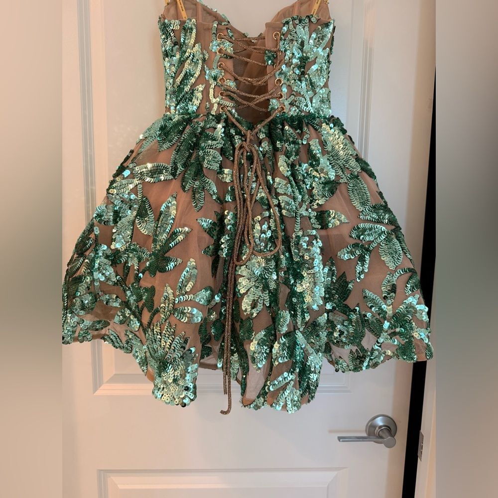 NWOT BRONX AND BANCO Chloe Teal Strapless Sequin Mini Dress, wedding guest dress - Picture 14 of 16